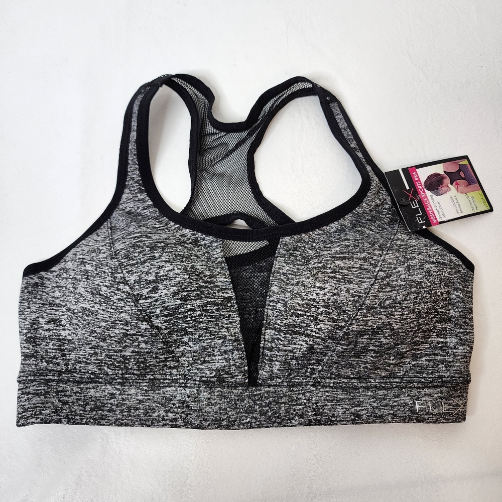 Flex Own It Sports Bra Mesh Back Gray and Black Size 32A 32B 34S Small NWT